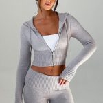 Portia Knit Hoodie - Light Grey Marl - Image 3