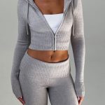 Portia Knit Hoodie - Light Grey Marl - Image 4