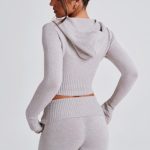 Portia Knit Hoodie - Light Grey Marl - Image 10