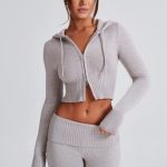 Portia Knit Hoodie - Light Grey Marl - Image 11