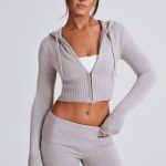 Portia Knit Hoodie - Light Grey Marl - Image 12
